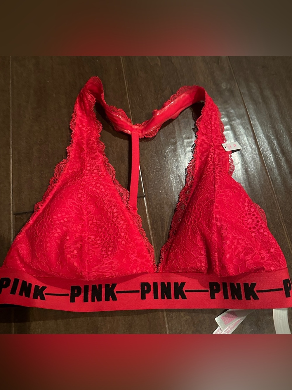 PINK Victoria's Secret Red Lace Racerback Bralette